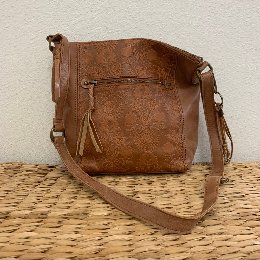 THE SAK Ashland Crossbody Floral Embossed Brown Leather Bag